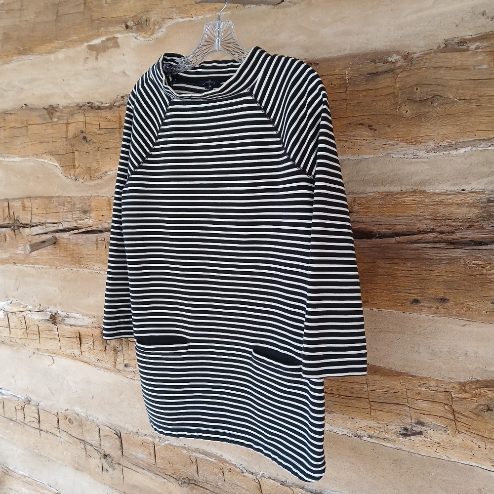 Lands' End Black Striped Raglan Sleeve Tunic Medium - Picture 4 of 10